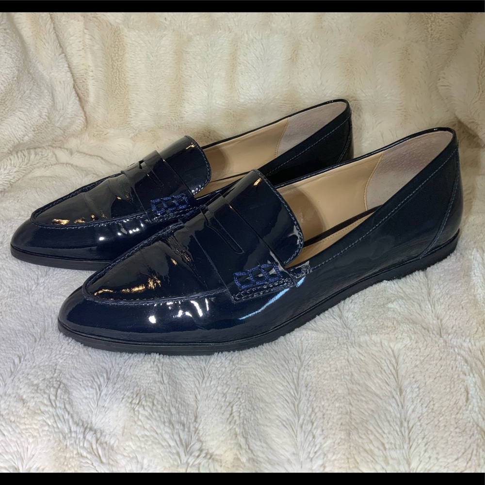 Michael Kors Navy Patent Leather Penny Loafers